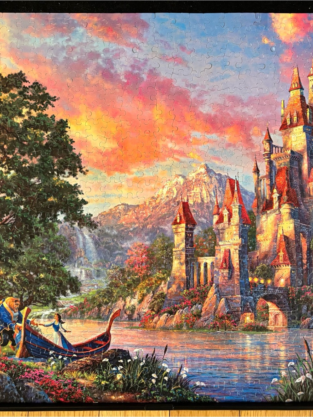 Thomas Kinkade Romantic Castle Sunset Puzzle - Pink Orange Blue Green